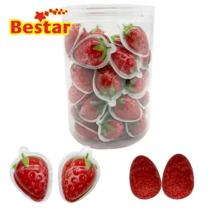 Candy manufacturer 3D strawberry shape bubble gum strawberry chewing gum with fruit jam filling