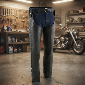 Chaps en cuir noir coupe-vent pour hommes adultes - Protection pour la conduite à moto - Product Image 3