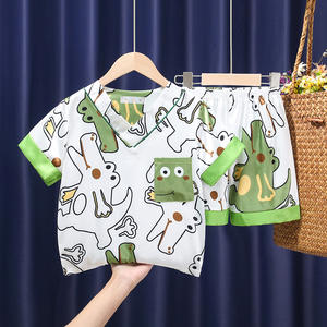Abbigliamento estivo Casual da ragazzo nuovo pigiama in raso di seta di ghiaccio traspirante a maniche corte sottile in cotone per bambini piccoli - Product Image 1