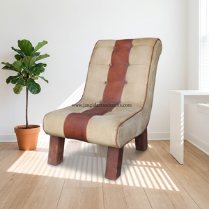 Fauteuil de salon confortable et moderne en bois, cuir, toile et tissu, design européen pour la maison - Product Image 5