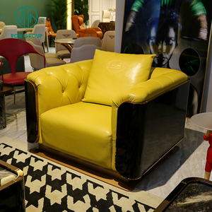 Juego de muebles modernos de lujo para sala de estar, tapicería importada de cuero amarillo, estilo <span class=keywords><strong>italiano</strong></span>, nuevo modelo - Product Image 2