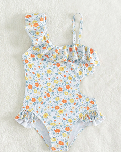 Maillot de bain asymétrique à volants pour fille, col licou, à lacets, imprimé fleur, vêtements d'été pour bébé, tendance Offre Spéciale - Product Image 4