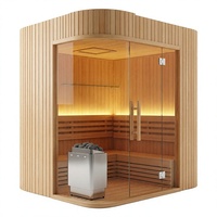 Cabine de sauna d'angle intérieure en hemlock pour 1-2 personnes, avec chauffage électrique à pierres, cabine vapeur d'angle arrondie pour maison, hôtel, spa