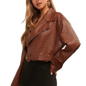 Manufacturer OEM Custom Label Autumn OOTD <b>Jackets</b> Women Street Hip-Hop Lapel <b>Jackets</b> Vintage Acid Wash Leather <b>Short</b> <b>Jacket</b> - Product Image 3