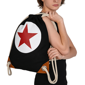 Sacs à dos de voyage en toile de coton avec cordon de serrage, sacs à cordon en corde de coton pour cadeaux, plage, sport, sac noir à cordon de serrage - Product Image 1