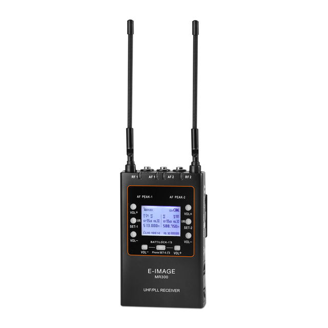 E-IMAGE MR-300 UHF Two- Channel Metal Body UHF/PLL Portable Wireless Receiver for Wireless Microphone