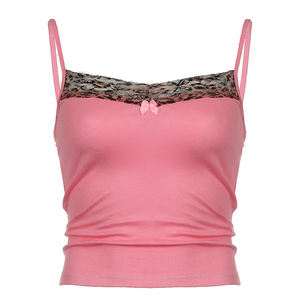 Leopard Print <b>Lace</b> Trim Breathable Casual <b>Camisole</b>-Stretchy Slim Fit Knit <b>Top</b> - Product Image 5