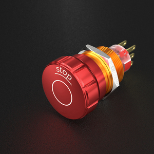 สวิตช์ปุ่มหยุดฉุกเฉินโลหะกันน้ำ ขนาด 19 มม. หัวหมุนแบบมีไฟ LED แสดงสถานะ  แบบล็อค/กดติดปล่อยดับ 5A 220V IP67 - Product Image 1