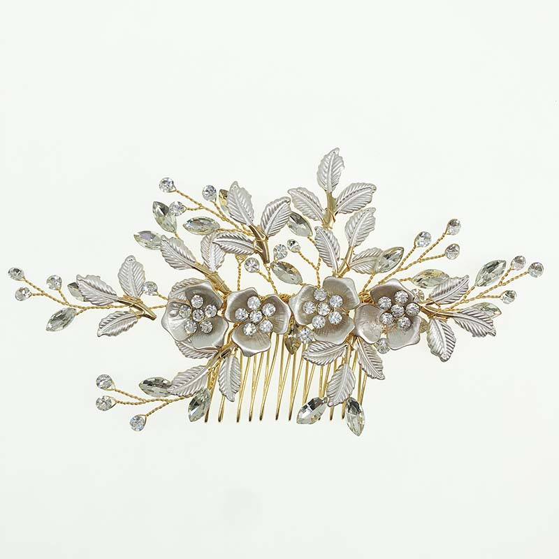 Женский гребень для волос SHSS2084, свадебный аксессуар для волос цвета розового золота с маленькими цветами и листьями