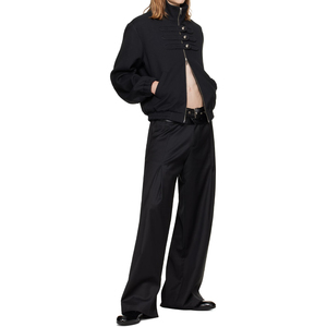 Veste de batteur noire sur mesure de haute qualité à col montant avec fermeture éclair bidirectionnelle en mélange de laine doublée en sergé - Product Image 2