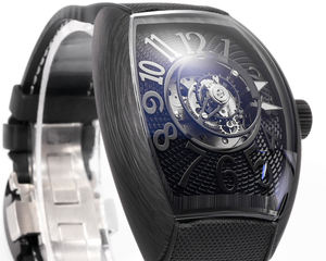 Montre de luxe à tourbillon central, boîtier tonneau incurvé, cadran en fibre de carbone, mouvement automatique mécanique - Product Image 3