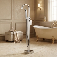 Ensemble de douche et robinetterie de baignoire moderne en laiton chromé, mitigeur monocommande pour salle de bain, robinet de baignoire autoportant à montage au sol, douchette à main en acier inoxydable 304