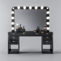 Meuble de luxe personnalisé pour femmes et jeunes filles, table de maquillage en bois noir au design moderne avec miroir et tiroirs pour chambre à coucher