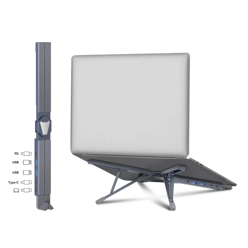 2024 New Product Portable Foldable Adjustable Aluminium Alloy Laptop Stand with Docking Station
