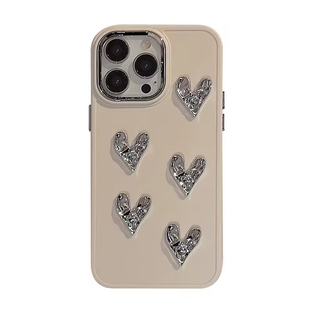 New Fashion Soft Electroplate 3D Heart  Decoration Phone case INS Style Designer Phone case for iPhone 16 15 14 12 13 17Pro Max