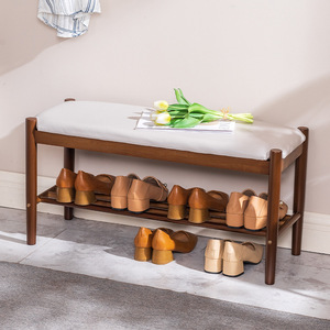 Solid Wood <b>Shoe</b> Changing Bench 60x30x40 Cm With <b>Storage</b> <b>Rack</b> For Entryway Multifunctional Use - Product Image 3