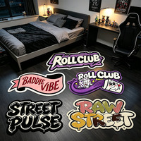 Karpet Bentuk Tidak Beraturan Custom, Karpet Cetak Grafiti Jalanan, Karpet Keren Hip Hop Hitam Putih, Karpet Dekorasi Pola Huruf Desainer