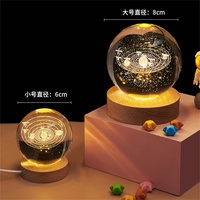 Lampe de nuit LED 3D en forme de boule de cristal du système solaire, lumineuse, rechargeable par USB, pour chambre à coucher, décoration de bureau et de maison