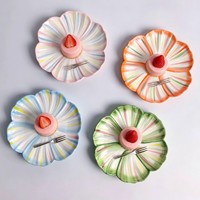 Wholesale Flower Shaped Hand-painted Ceramic Dinnerware Unique Floral Plate Set for Wedding Gift Factory Direct