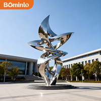 Scultura Moderna in Acciaio Inossidabile Lucido a Forma di Fiamma, Arte Astratta per Piazze Esterne, Decorazione in Acciaio Inox