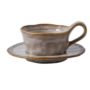 Ensemble tasse et soucoupe à café en céramique de Chaozhou, 160 ml, ronde, couleur unie, avec anse, pour le thé de l'après-midi - Product Image 5