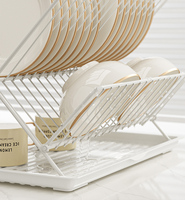 Égouttoir à vaisselle pliable en forme de X avec plateau de drainage, montage simple, en métal électroplaqué et PP, support de vaisselle de cuisine