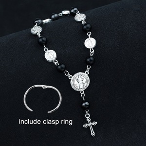 KOMI, pulseras con cuentas de perlas antiplata, pulseras con abalorios de San Benito, Rosario, Cruz, pulseras con dijes para mujer, con <span class=keywords><strong>anillo</strong></span> para decoración de coche - Product Image 4