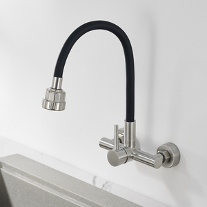 Modern Stainless Steel Four-Function Hot/Cold Water Wall-<b>Mounted</b> Kitchen Faucet Single Handle Pull-Out <b>Spray</b> Ceramic Valve Core - Product Image 3