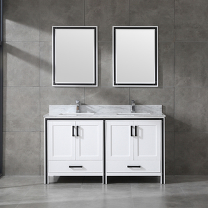 White Farmhouse Solid Wood Double Sink <b>Bathroom</b> <b>Vanity</b> with Two Mirrors Freestanding Cabinet Carrara Marble Top 4 Doors 2 Drawer - Product Image 1
