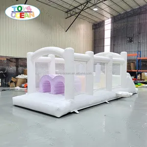 Customized Commercial PVC Bounce House White Inflatable Obstacle Course Pool With Slide For Kids