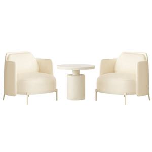 Fauteuil rond <span class=keywords><strong>en</strong></span> cuir crème moderne - Chaise d'attente commerciale écologique pour hôtel et café - Product Image 6