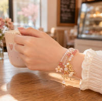 Pulsera de Cristal con Diseño de Bailarina, Cuentas de Cristal, Cuerda Elástica, Lazo Dulce, Flor, Colgante de Bailarina de Ballet