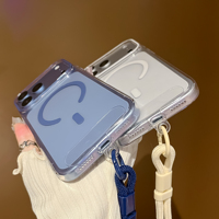 Étui magnétique transparent avec bracelet pour iPhone 12 13 14 15 16 17 18 Pro Max, compatible charge sans fil, anti-jaunissement, ultra-fin et mince