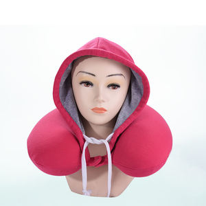 Offre Spéciale léger en forme de U à capuche avion cou oreiller voyage oreiller avec capuche 100% polyester peluche 30*30 cm, 30*30 cm en forme de U - Product Image 6