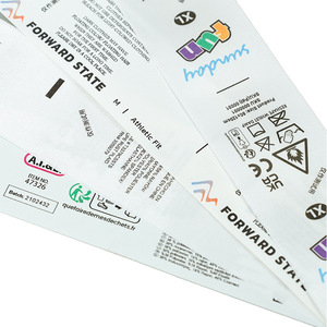 Etiquetas de cuidado de prendas personalizadas de Huafeng Printing, impresas en serigrafía, rectangulares, con borde tejido, para ropa, prendas de vestir y textiles para el hogar. - Product Image 3