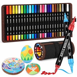 Wholesale Customization 82 Colors Water Based Permanent Dual Tip Oblique Flat Acrylic Marker Pen for <b>Rock</b> Wood Ceramic Fabric - Product Image 1