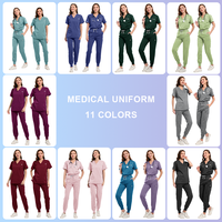 Ensembles d'uniformes d'allaitement professionnels pour femmes Ensemble de gommages Uniformes d'infirmière pour haut et pantalon de médecin hospitalier avec col en V à poches multiples