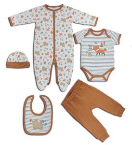 Nouveau produit 2023, ensemble cadeau pour bébé, combinaison rampante à manches courtes, bavoirs et chapeau, pantalon long, ensemble <span class=keywords><strong>5</strong></span> pièces - Product Image 1