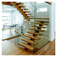 Mono Stringer marches en bois escalier flottant bon prix design décoratif intérieur escalier flottant en bois massif d'acacia