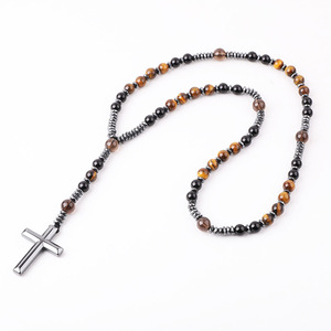 Collar <span class=keywords><strong>de</strong></span> Rosario con Cuentas <span class=keywords><strong>de</strong></span> Hematita y Ojo <span class=keywords><strong>de</strong></span> Tigre, Collar Largo <span class=keywords><strong>de</strong></span> Piedras Naturales con Cuentas <span class=keywords><strong>de</strong></span> Acero Inoxidable para <span class=keywords><strong>Hombre</strong></span> - Product Image 4