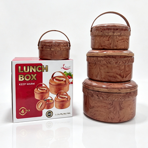 Lot de 4 boîtes repas isothermes portables en bois grainé, empilables, pour garder les aliments au chaud, ensemble chauffe-plats type Hot Pot - Product Image 4