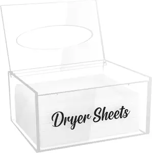 Acrylic Dryer Sheet Dispenser with Container Storage, Laundry Room Organization & Decor Box Container