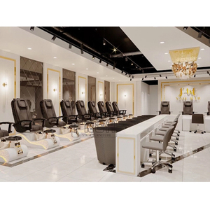 Mesa de manicura de uñas triple clásica dorada diseño largo completo personalizado Escritorio de uñas estilo moderno con ventilador - Product Image 6