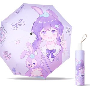 Paraguas Plegable Manual de Tres Secciones con Diseño de Caricaturas de Personajes Gorditos, 100 cm, Resistente a los Rayos UV, de Poliéster, para Viajes, Uso en Días Soleados y Lluviosos - Product Image 4