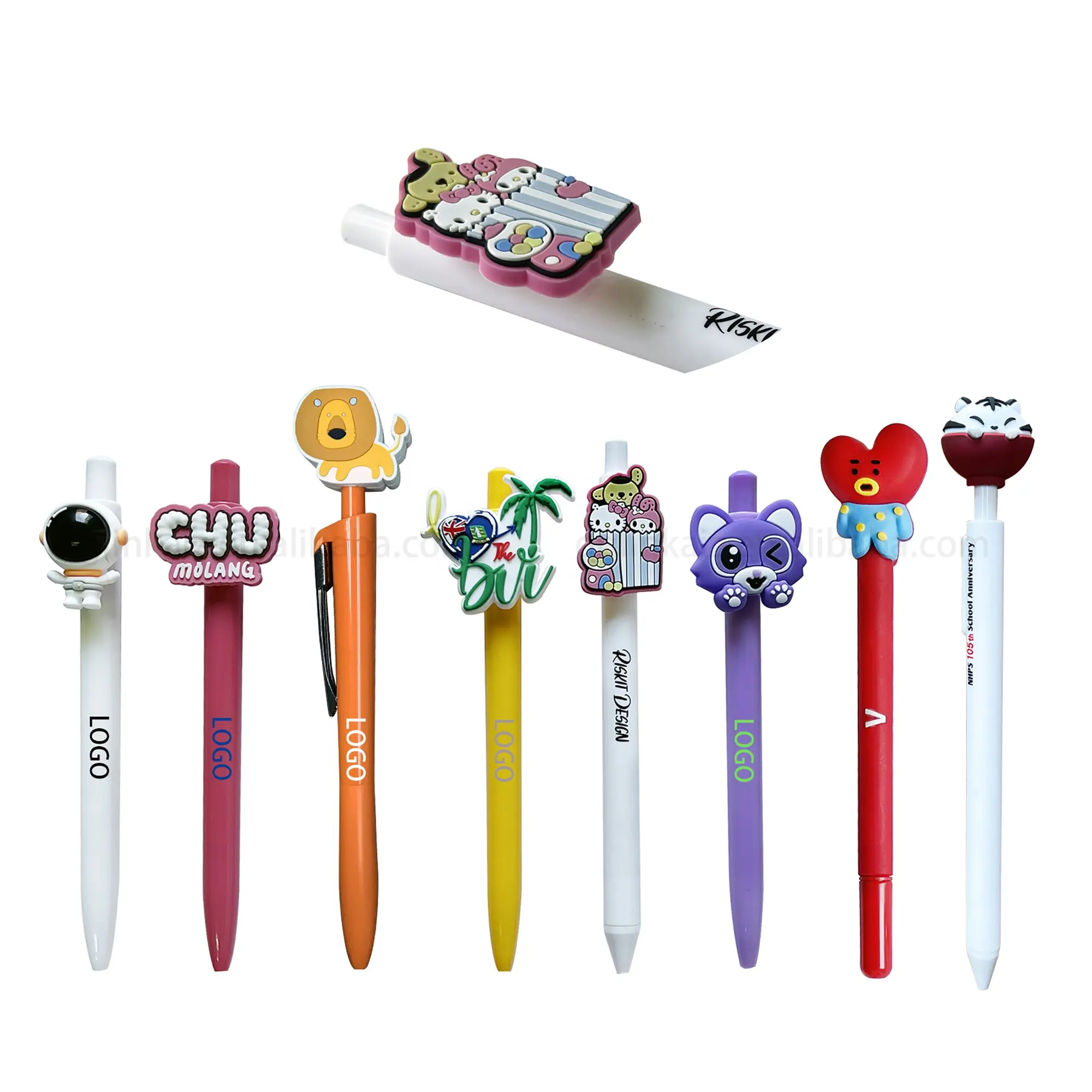 공장 직접 귀여운 애니메이션 연필 토퍼 실리콘 2D 펜 매력 스티커 판촉 펜 모자 사용자 정의 3D 펜 토퍼
