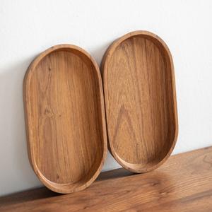Bandeja Apilable Ovalada de Madera Maciza de Acacia y Haya para Almacenamiento de Frutas, Aperitivos y Té - Product Image 3