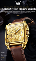 OLEVS 9925 Luxuriöse Quadratische Herren-Armbanduhr 45*41MM Zifferblatt Lederarmband Chronograph 30M Wasserdicht Quarzuhr