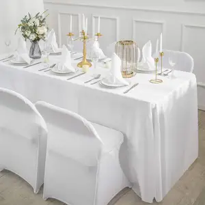90x132 इंच आयत मेज़पोश घटनाओं के लिए धो सकते हैं पॉलिएस्टर सफेद पार्टी भोज शादी टेबल कपड़ा