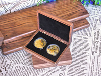 Boîte à cadeaux en bois de noyer noir pour collection de médailles commémoratives à double pièce rétro, boîte à badges pour pièces anciennes