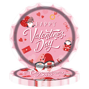 Assiettes en papier pour la Saint-Valentin, motif gnome, rondes, impression numérique, 40-60 pièces, vaisselle de fête écologique - Product Image 2
